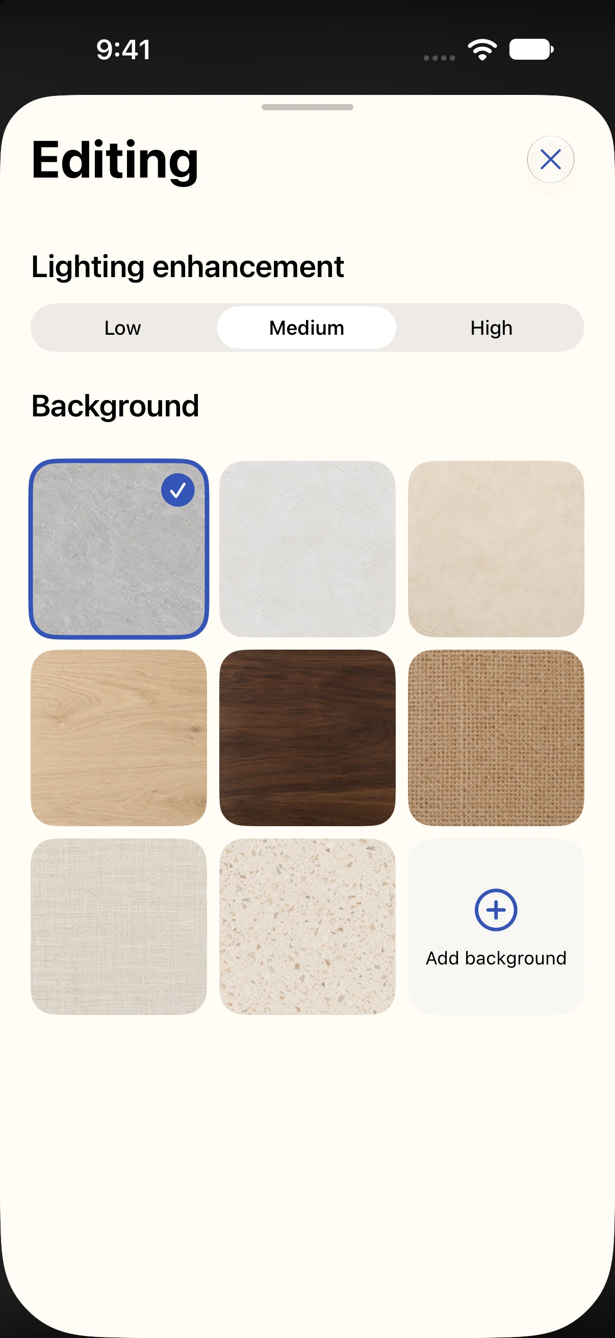 Lighting and backdrop preferences